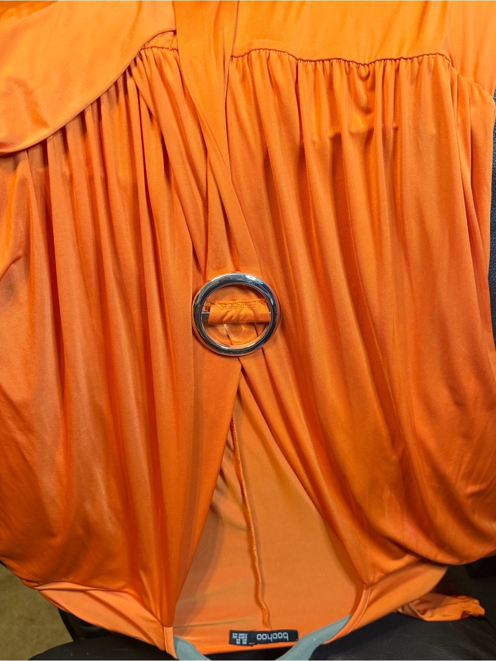 boohoo Vibrant Orange Ring-Detail Gathered Midi Skirt